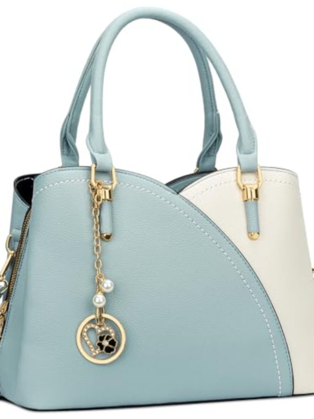Vegan Leather Satchel Handbag Triple Compartment Shoulder Crossbody Bag